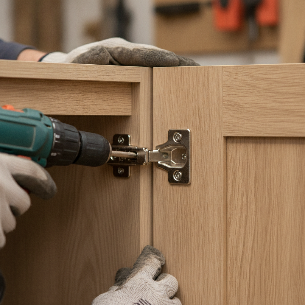 Kitchen Remodeling Services: Cut Costs with Smart Plans 2 Close-up of soft-close cabinet hinge installation showing CNC-cut accuracy and craftsmanship