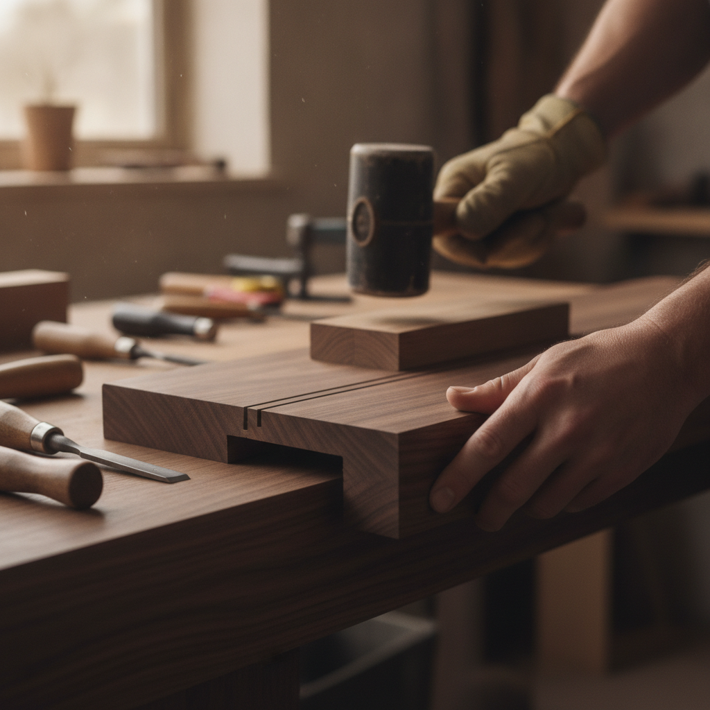 Detail of custom home construction craftsmanship on hardwood staircase joinery, emphasizing finish quality in a tailored build