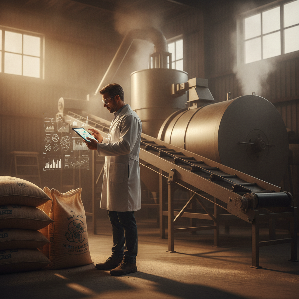 Animal nutrition formulation scene with plant-based extracts and amino acids near a mixer, showing real-world application of sourced botanicals