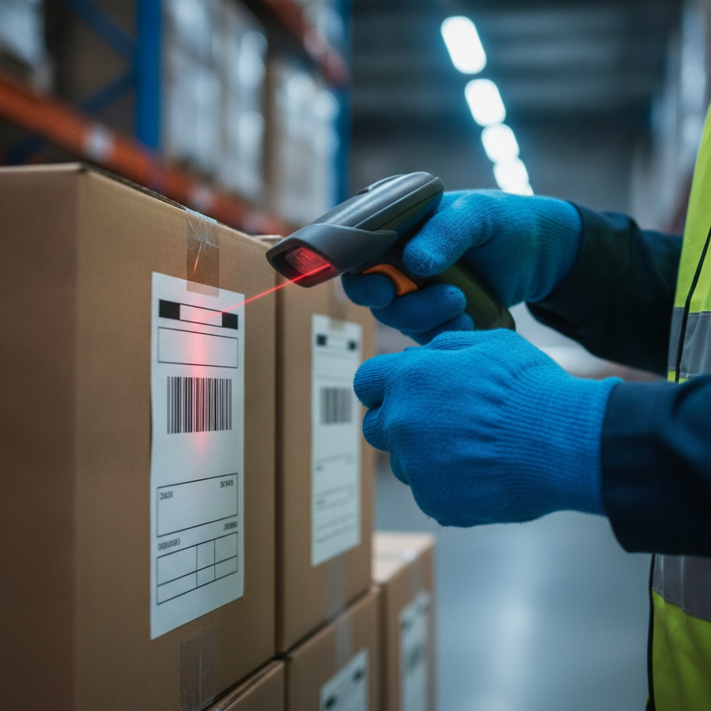 Close-up of barcode scanning during an Ottawa warehouse relocation checklist, showing inventory labeling and control