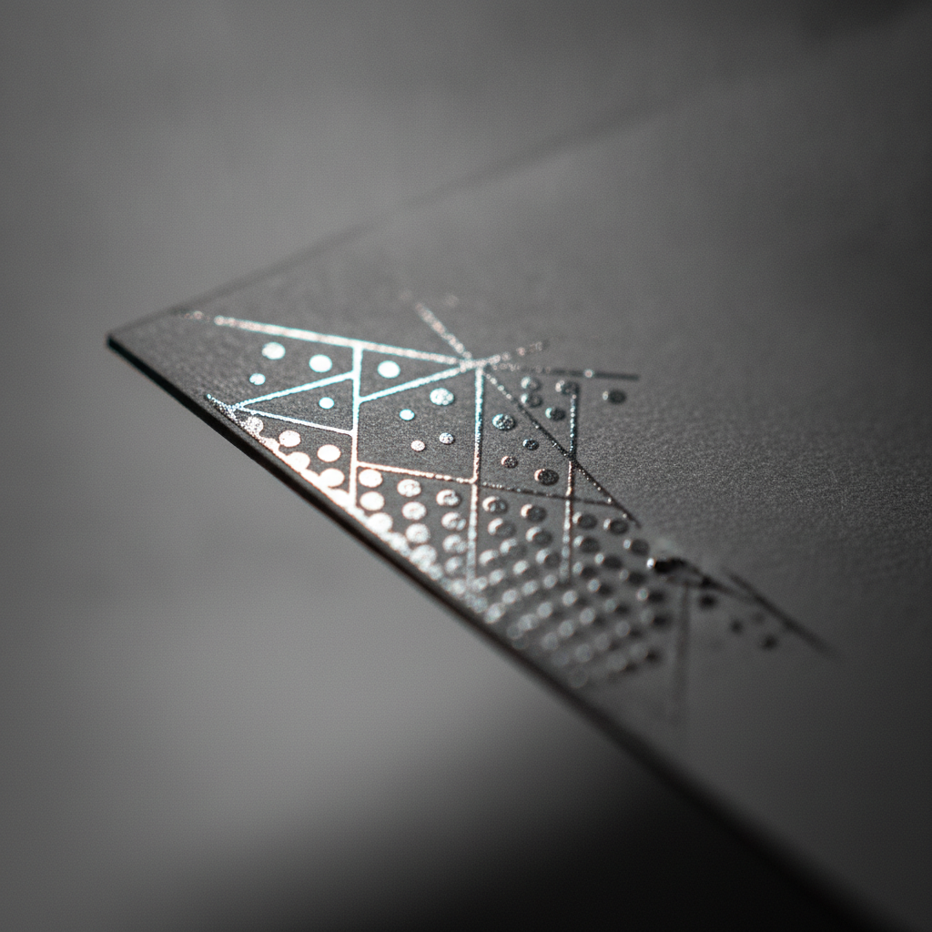 Macro close-up showing raised UV gloss catching light on a matte business card used by GTA real estate agents