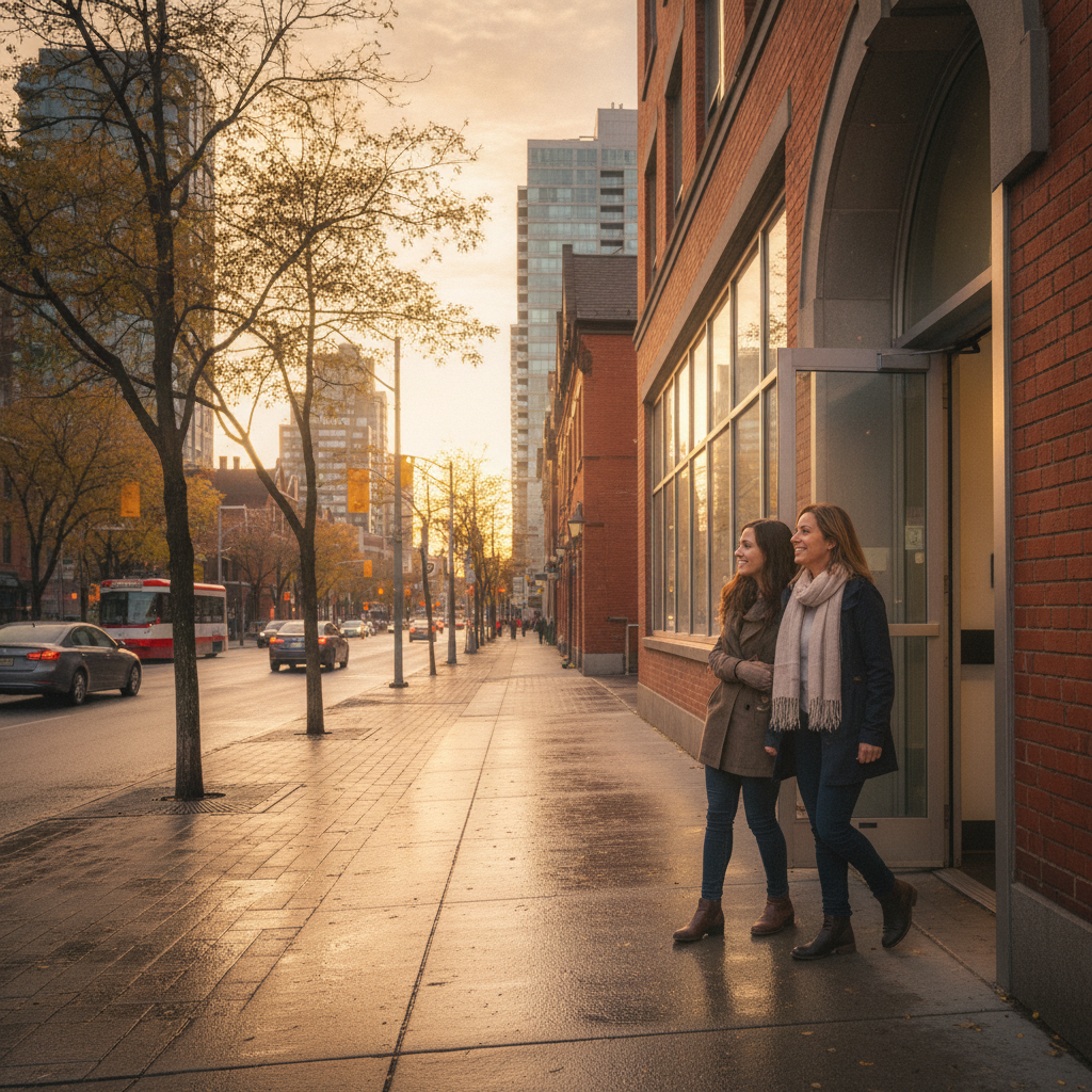 Ontario patient leaving a clinic with family support after a Sublocade care review