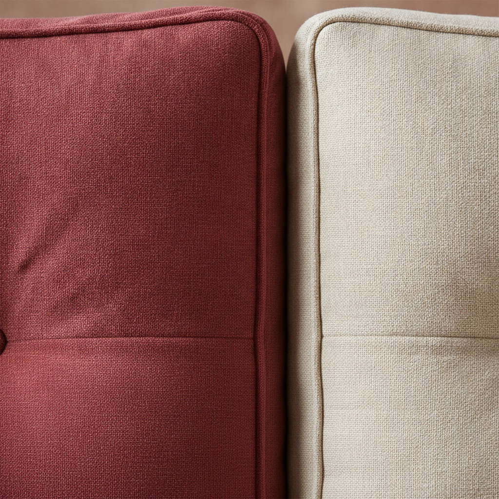 Close-up of velvet and linen upholstery textures for contemporary furniture trends in 2026
