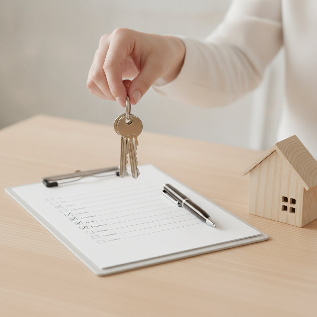Keys and checklist illustrating how to buy a home in Brampton with organized steps