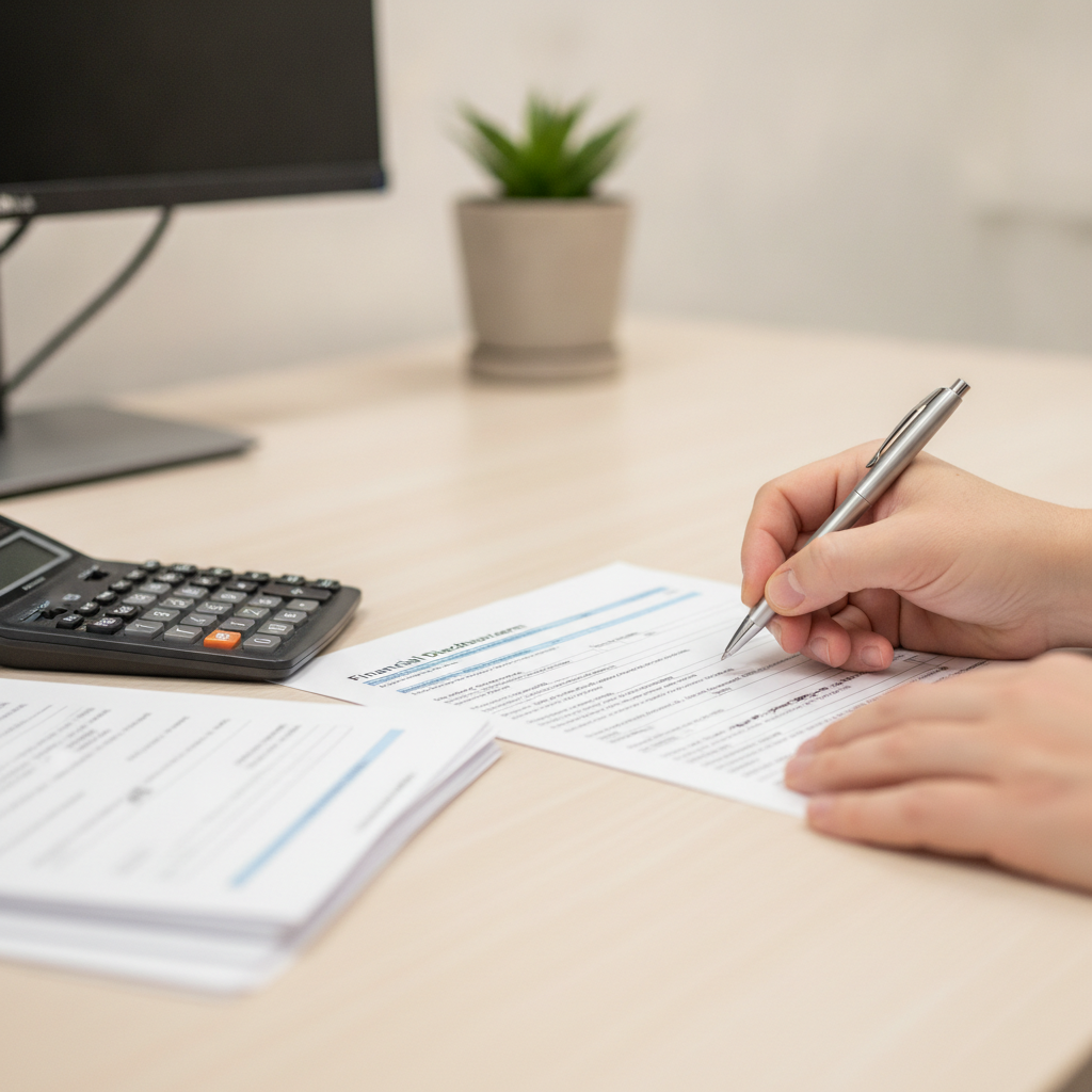 Legal assistance family law in Ontario with hands preparing Form 13 financial disclosure and support calculations