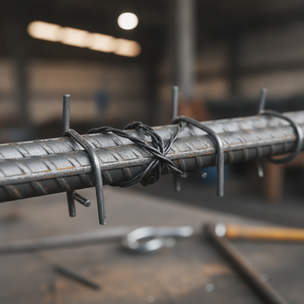 Close-up of tied ribbed steel rebar intersection used in Revit detailing workflows and fabrication