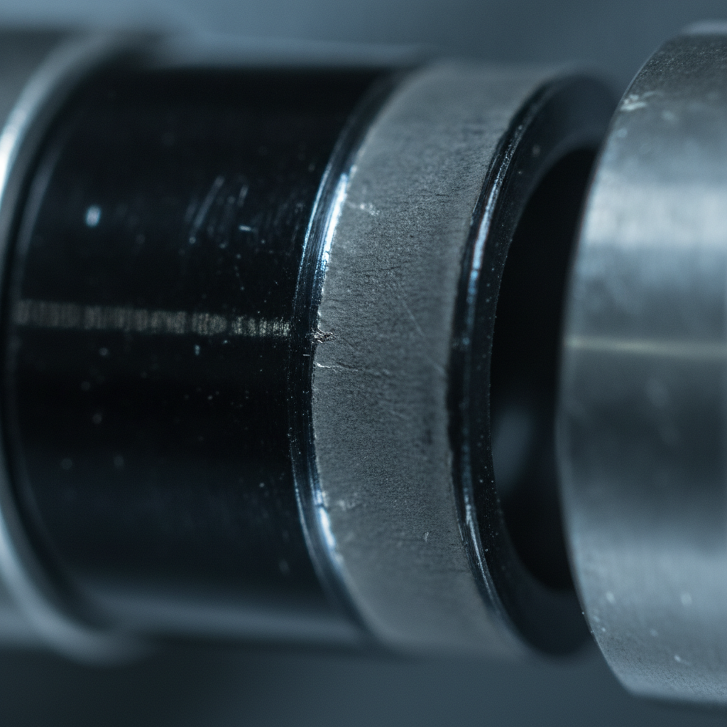 Macro of DLC-coated pin and bushing showing mirror-black PVD DLC coating with low friction contact area