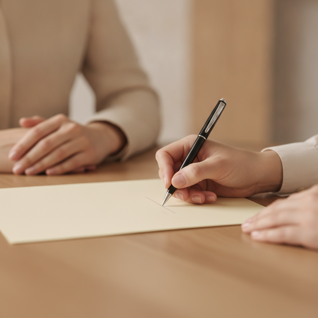 Close-up of signing a medical power of attorney (Power of Attorney for Personal Care) with two witnesses in Etobicoke