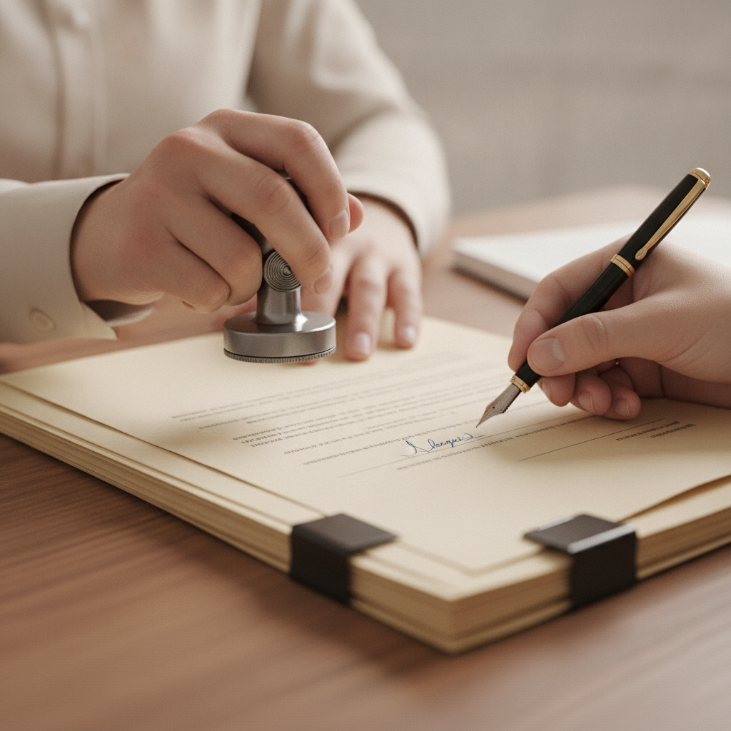 Detail shot of extra‑provincial registration documents being signed as part of a cross province business filing guide sequence