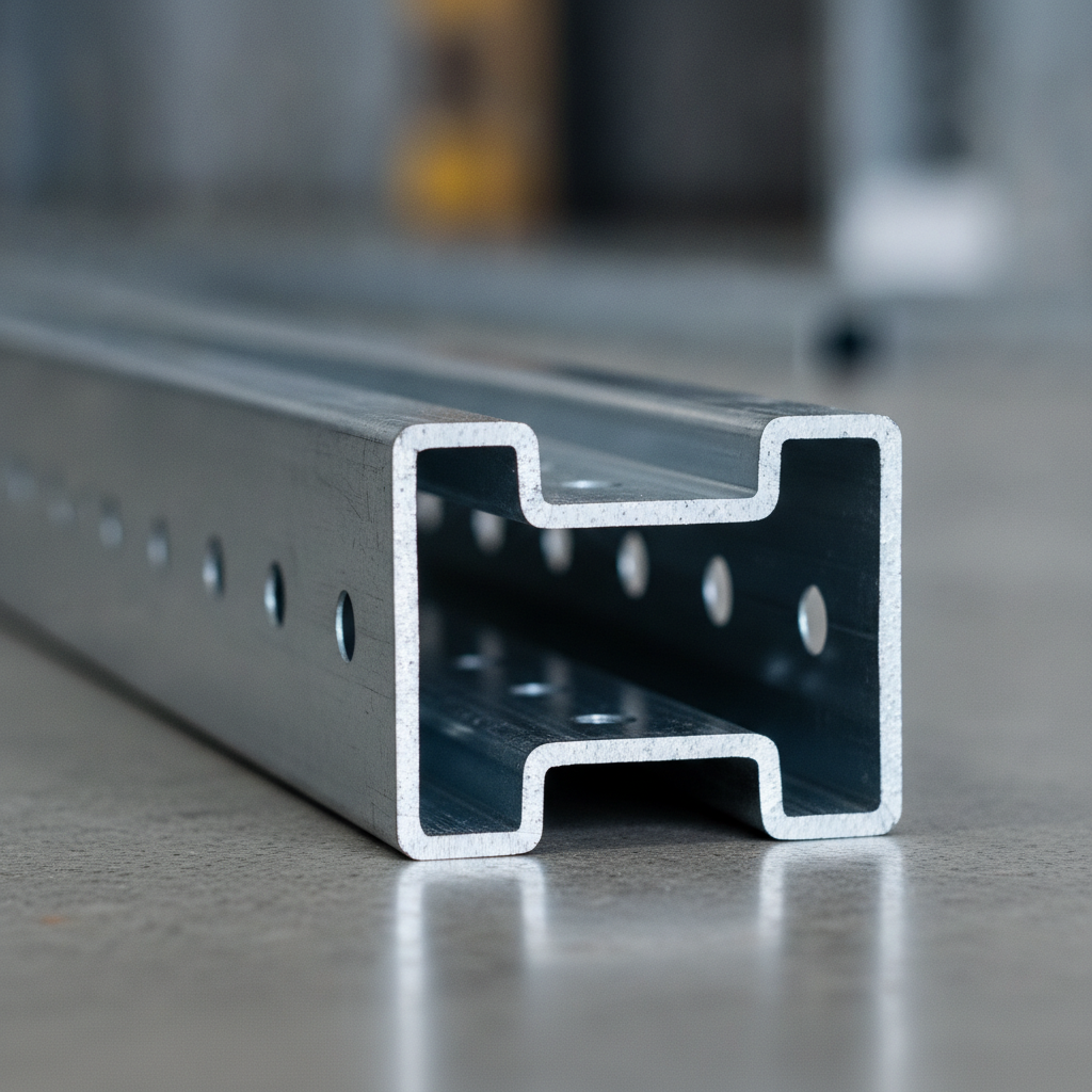 Close-up of a 25 gauge metal stud in standard floor track for interior framing