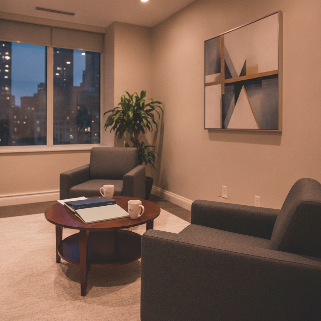Client meeting area prepared for an ILA session in a Toronto law firm