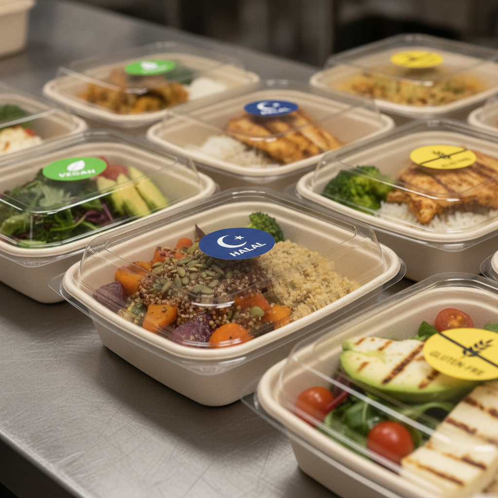 Individually packaged corporate meals with clear dietary labels for Toronto event catering services