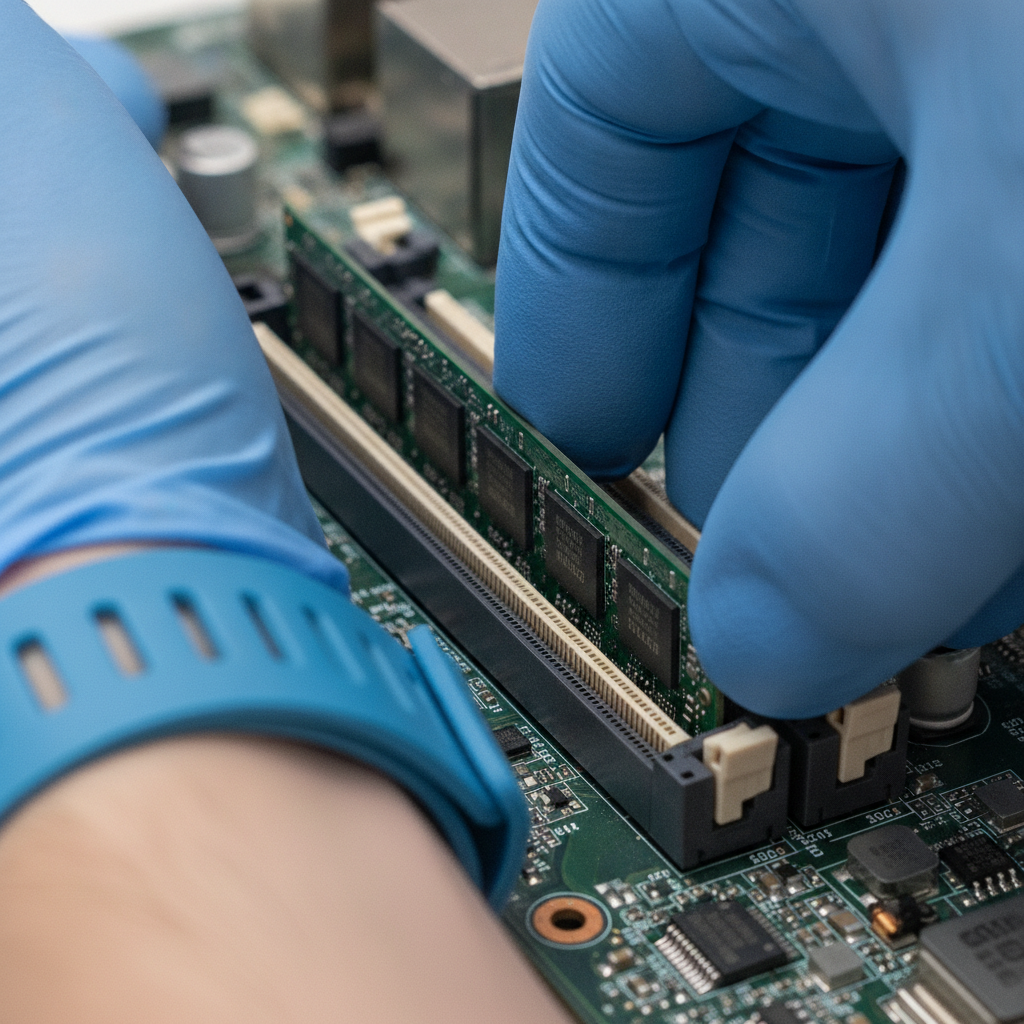 Close-up RAM reseat step during computer hardware repair basics at a Calgary shop