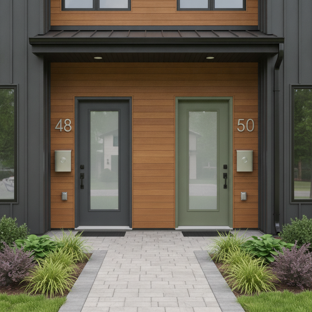 Edmonton duplex entry with two private doors, ideal for legal suites and tenant privacy in an Edmonton duplex investing guide