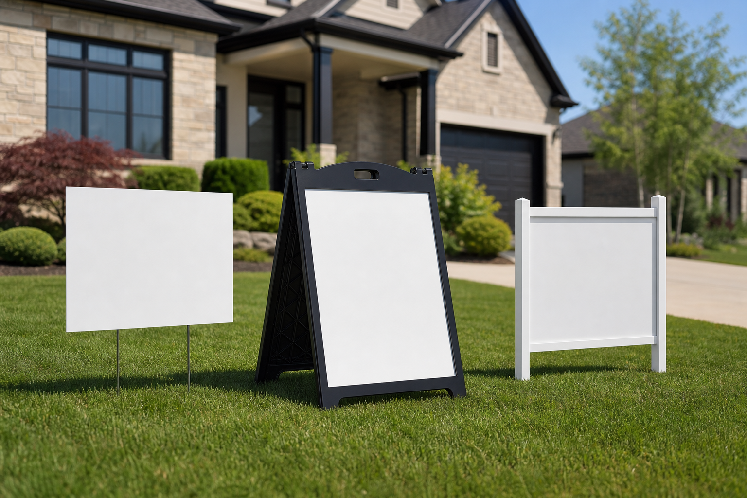 Insert signs for listings compared: coroplast vs A-frame vs slide-in