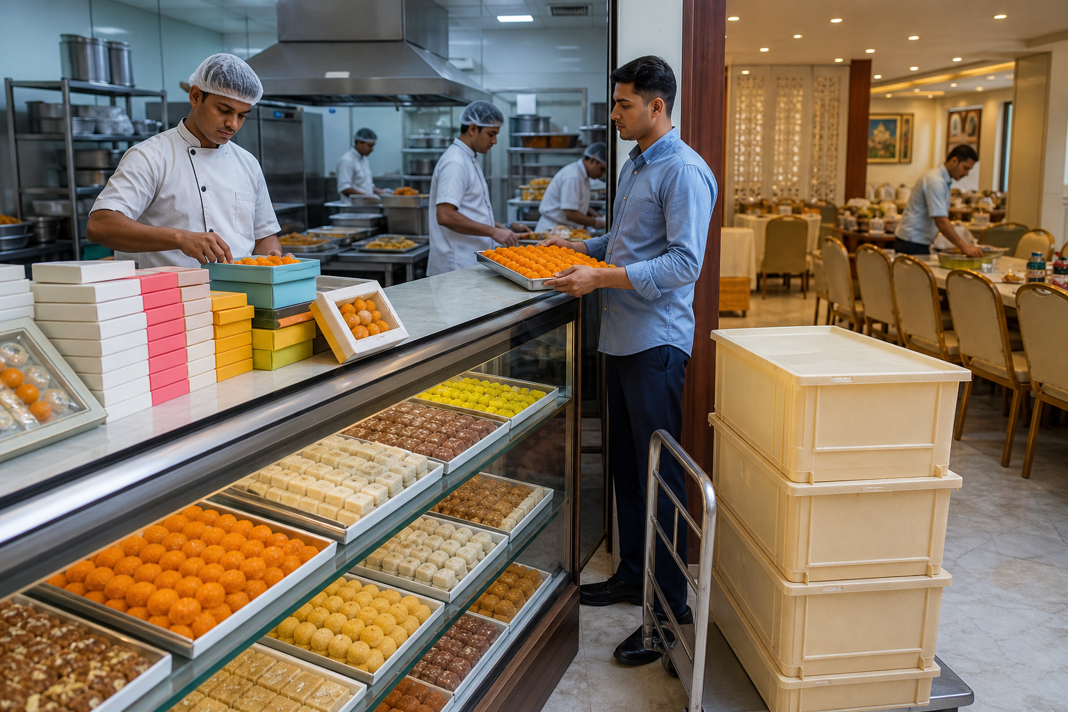 Ordering logistics, tasting policy and catering capacity — mithai of india