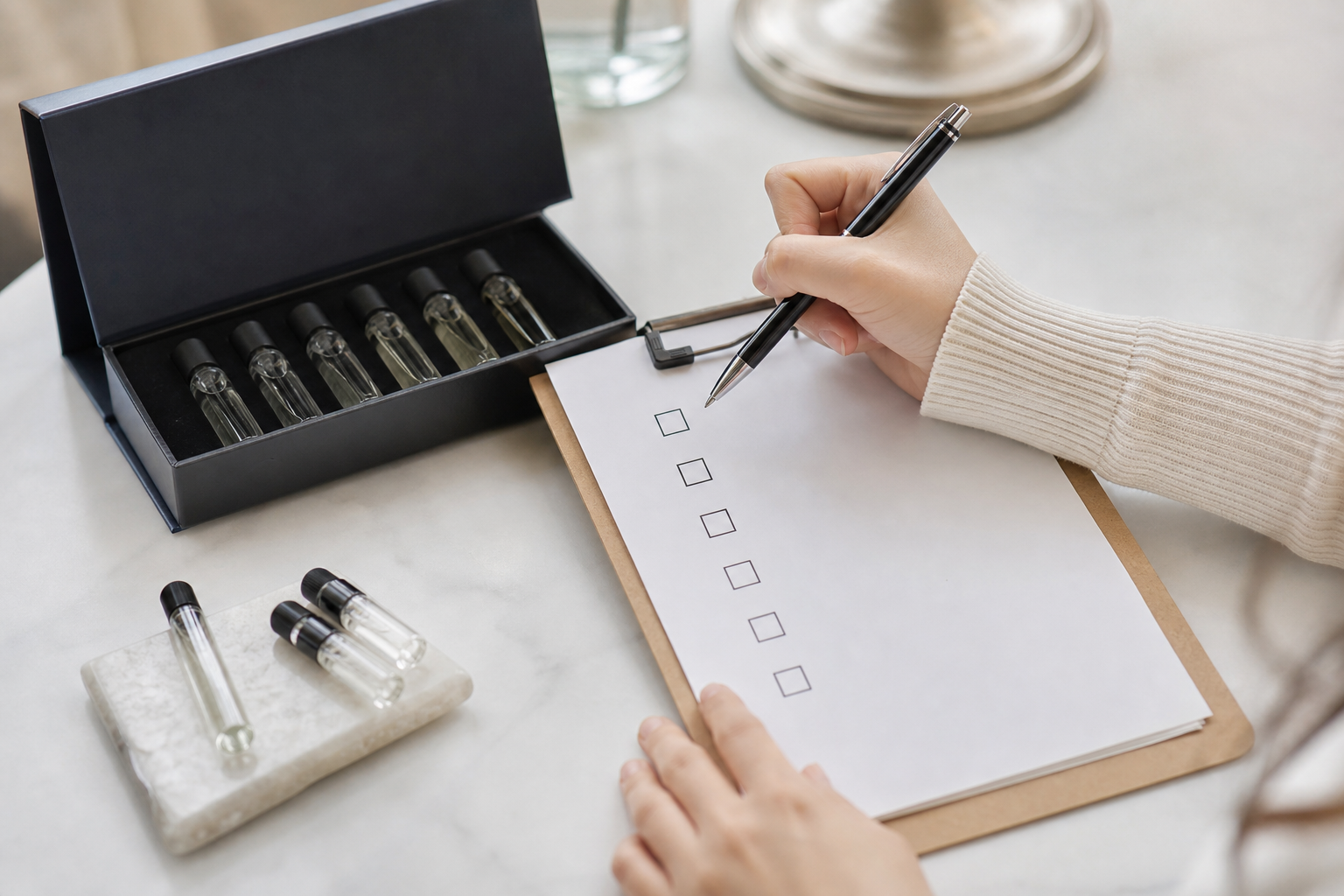 Six-item decision checklist to decide whether to request or accept a free sample — free samples of cologne