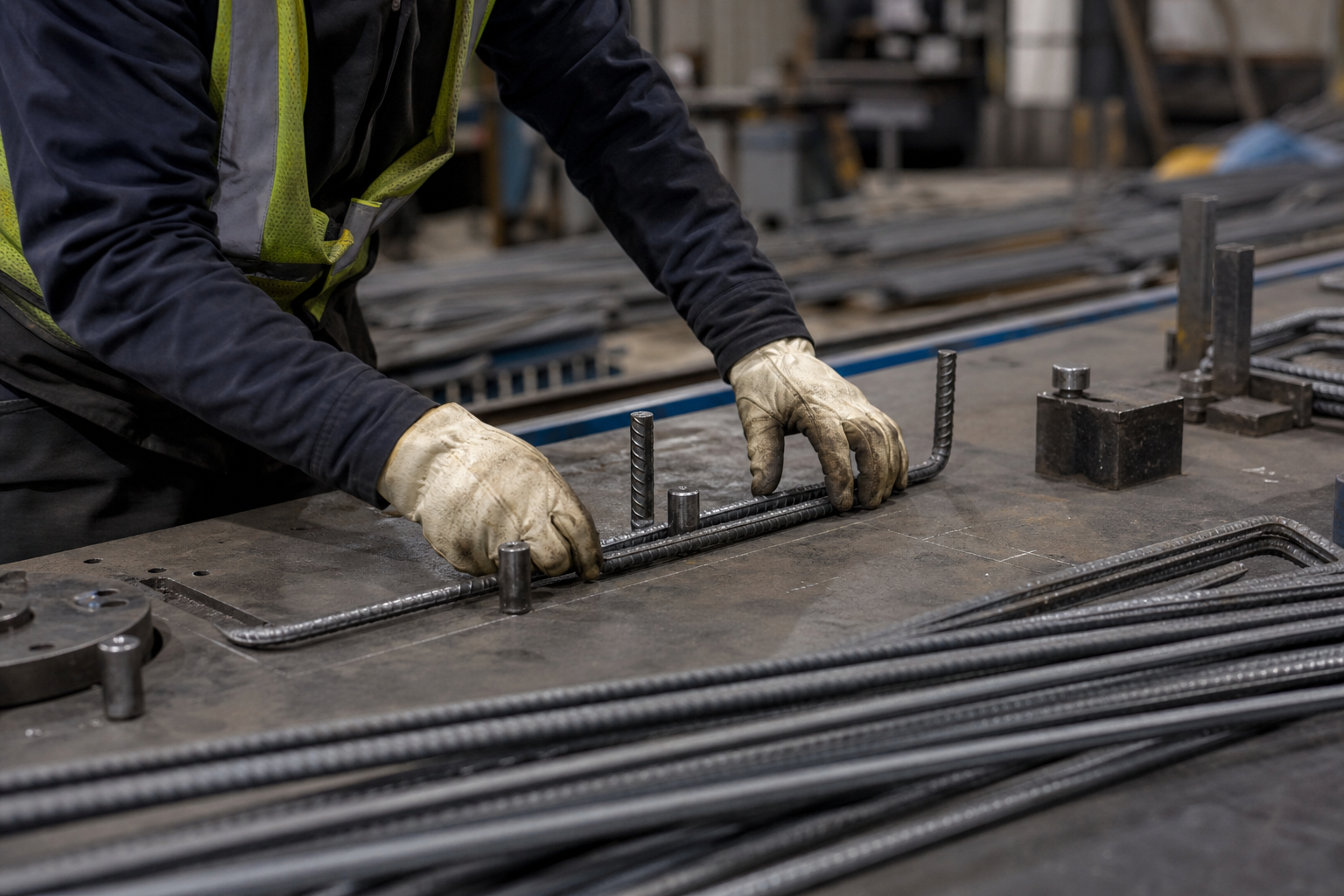 Fabrication shop: cutting, bending, marking and staging — rebar fabrication process