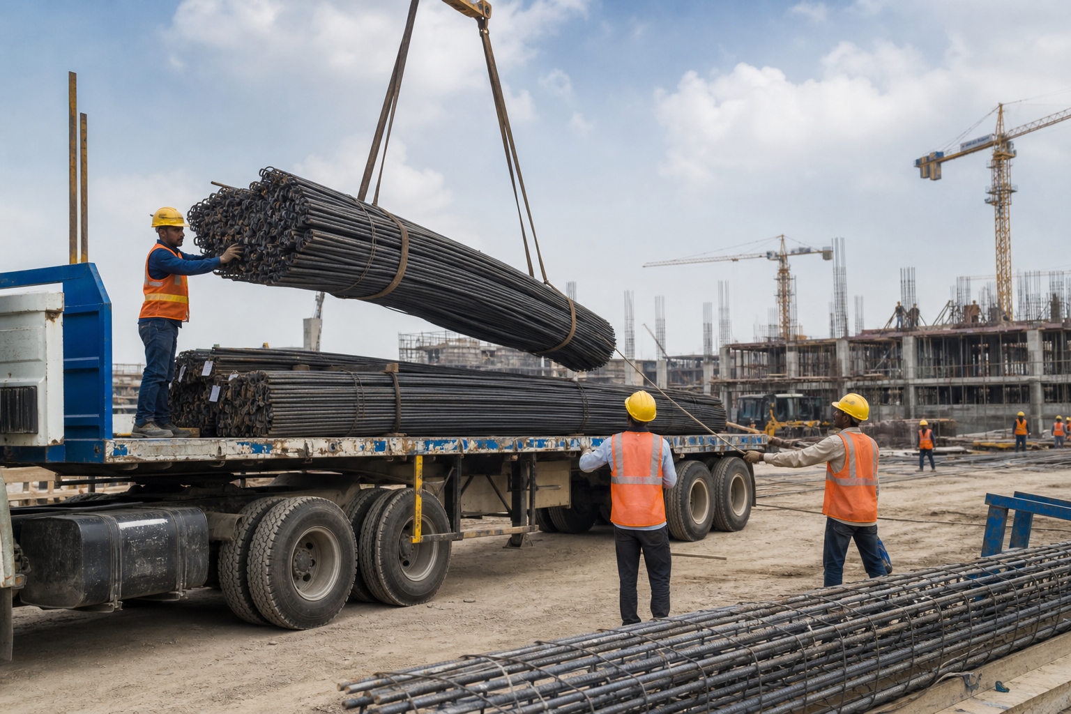 On-site delivery, offloading and assembly checks — rebar fabrication process