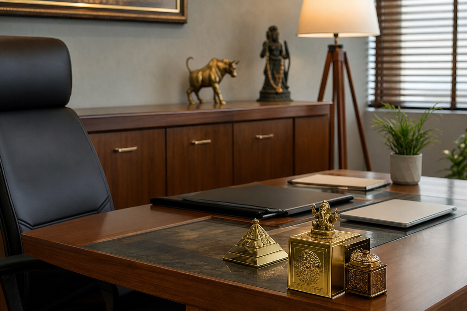 Owner or manager cabin and finance corner: seating, desk placement, and yantras — vaastu for office setup checklist