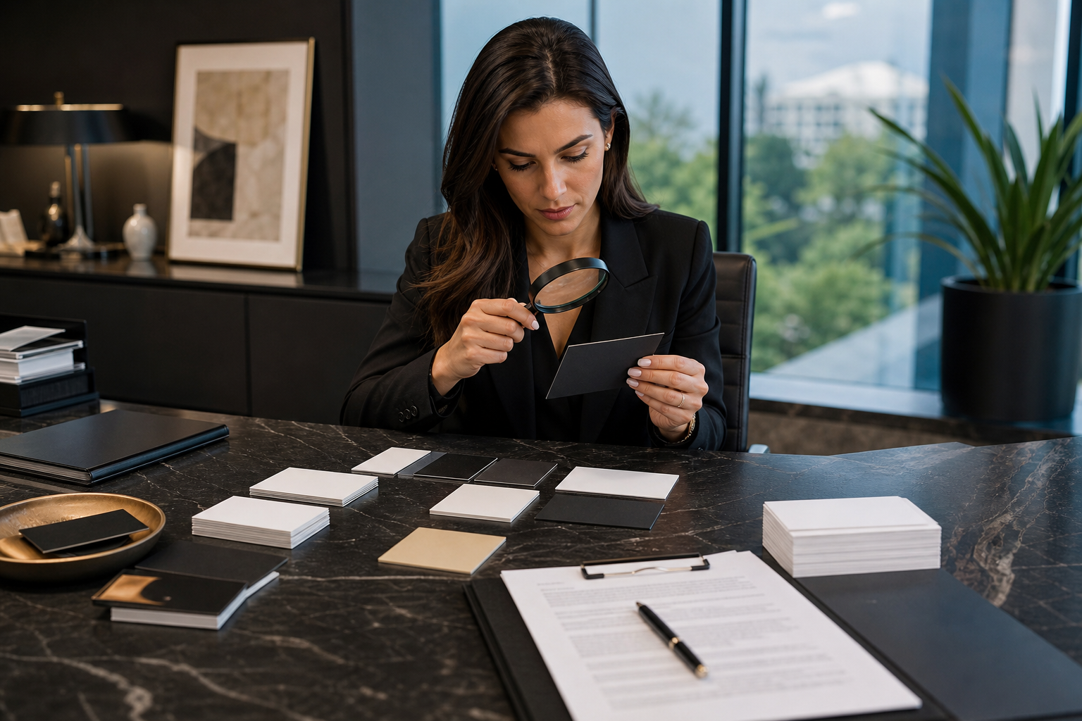 Brokerage branding, legal compliance and legibility checks — luxury business cards