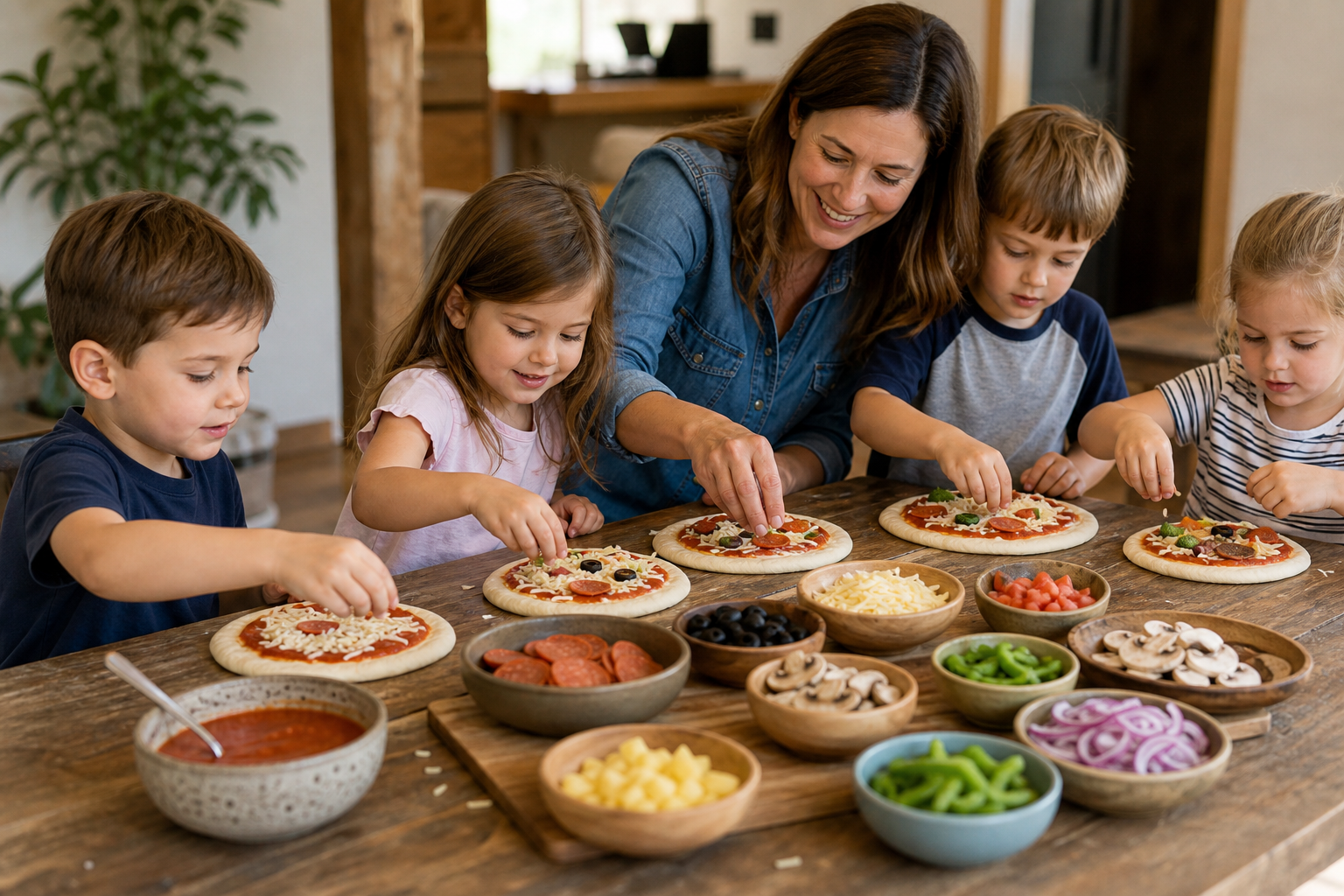 6) Mini pizza party and toppings bar for younger kids — family pizza night ideas
