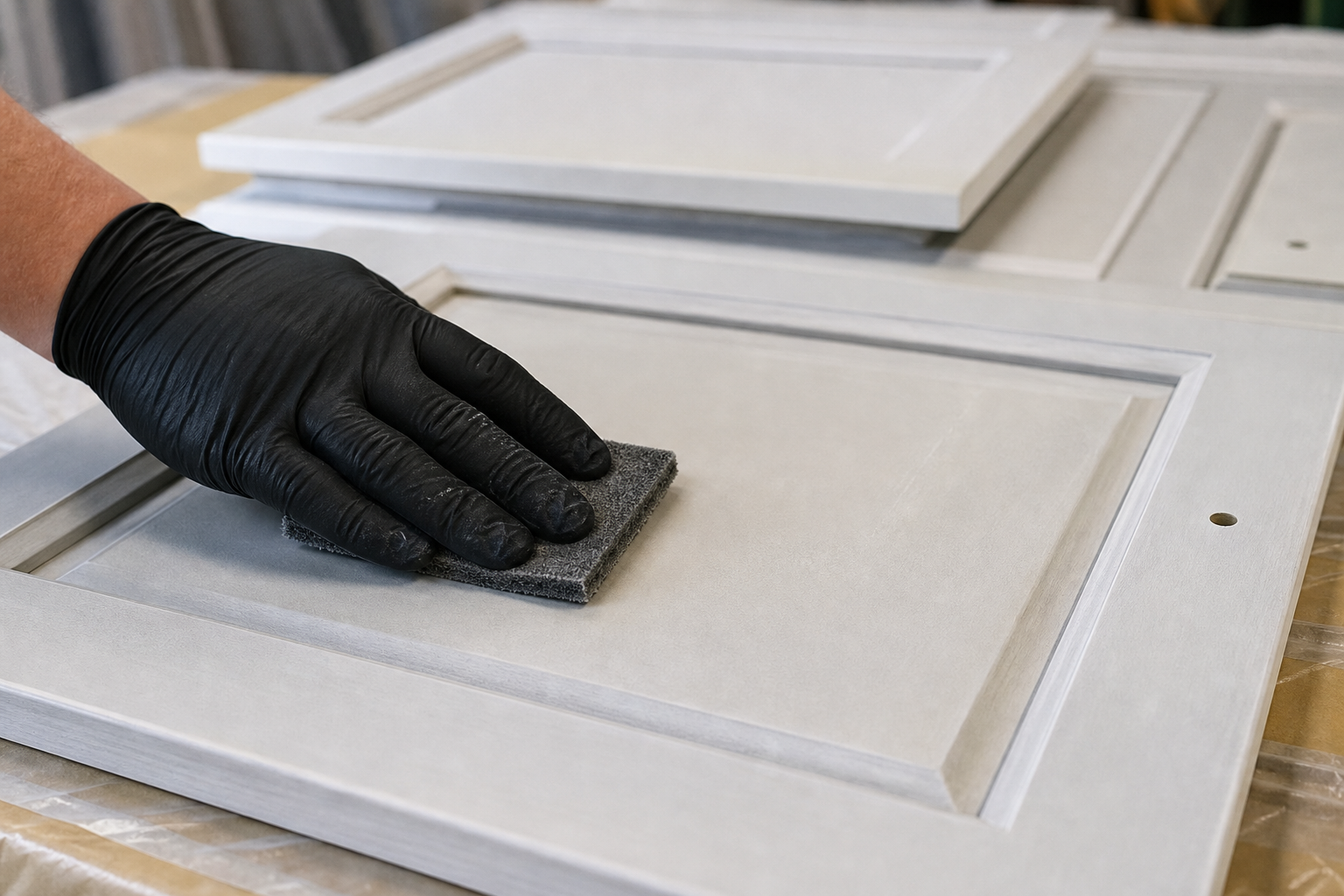 What proper surface preparation and coatings look like — kitchen cabinet spray painting