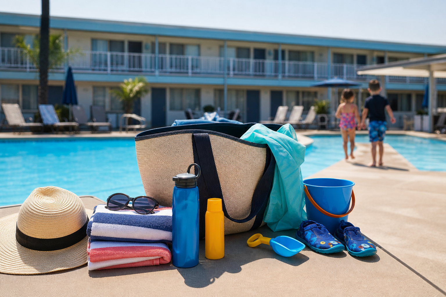Step 4: what to pack for pool days and for kids — heated pool