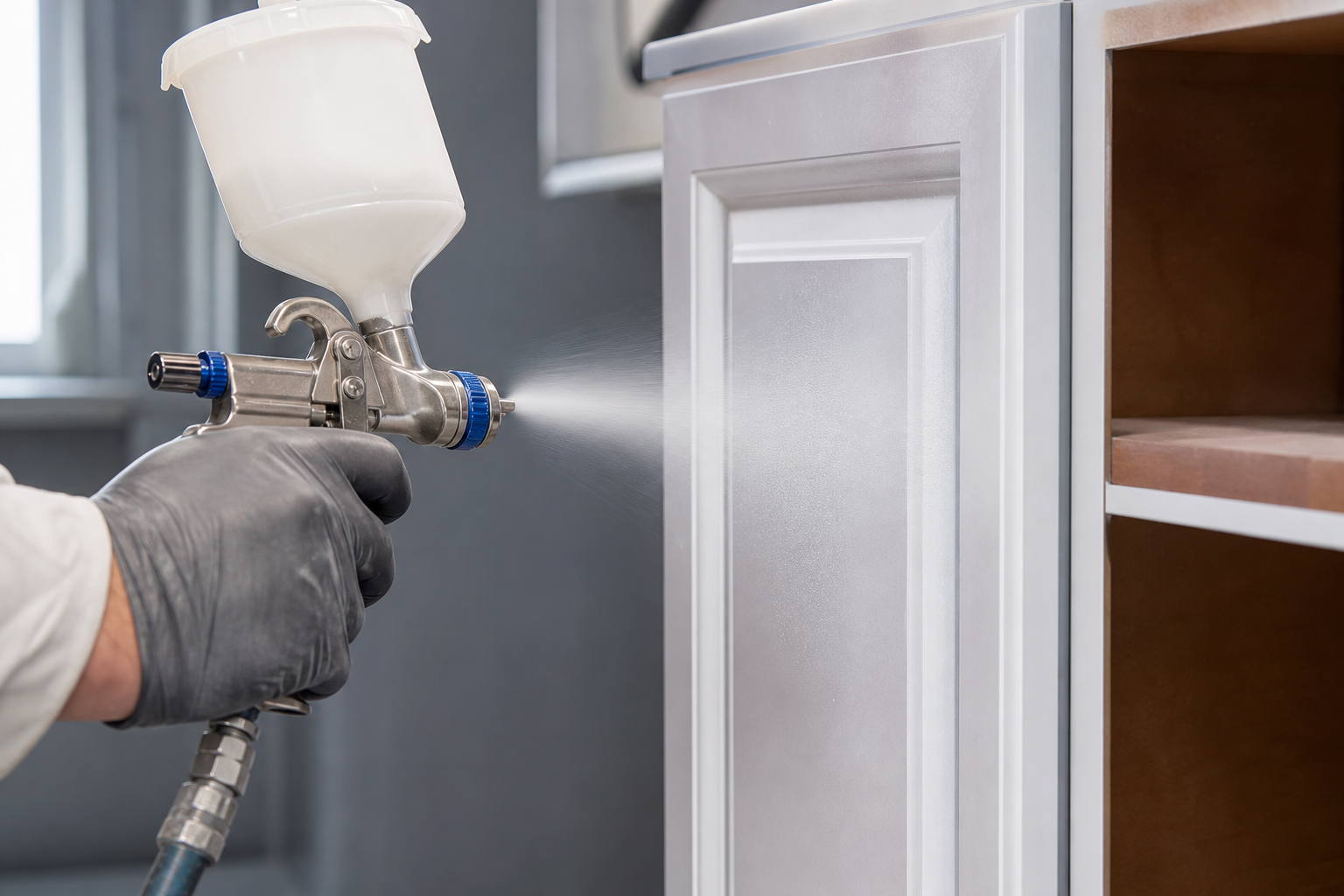 Confirm the coating system: primer, lacquer or polyurethane, and VOCs — painting kitchen cabinets with spray paint
