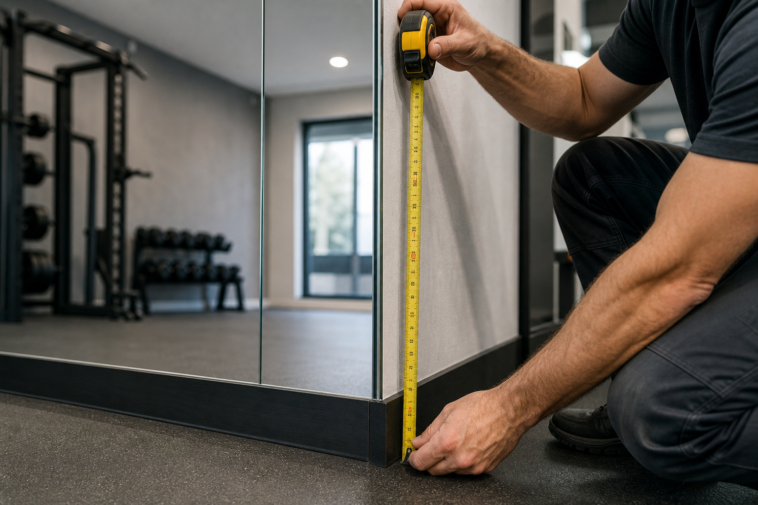 Step 3: Measure walls and plan panel sizes and seams — gym and studio mirrors
