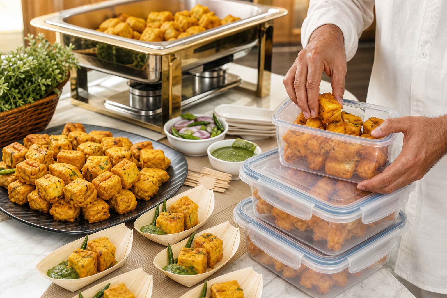 Serving, portioning for events, storage and reheating — paneer pakora recipe