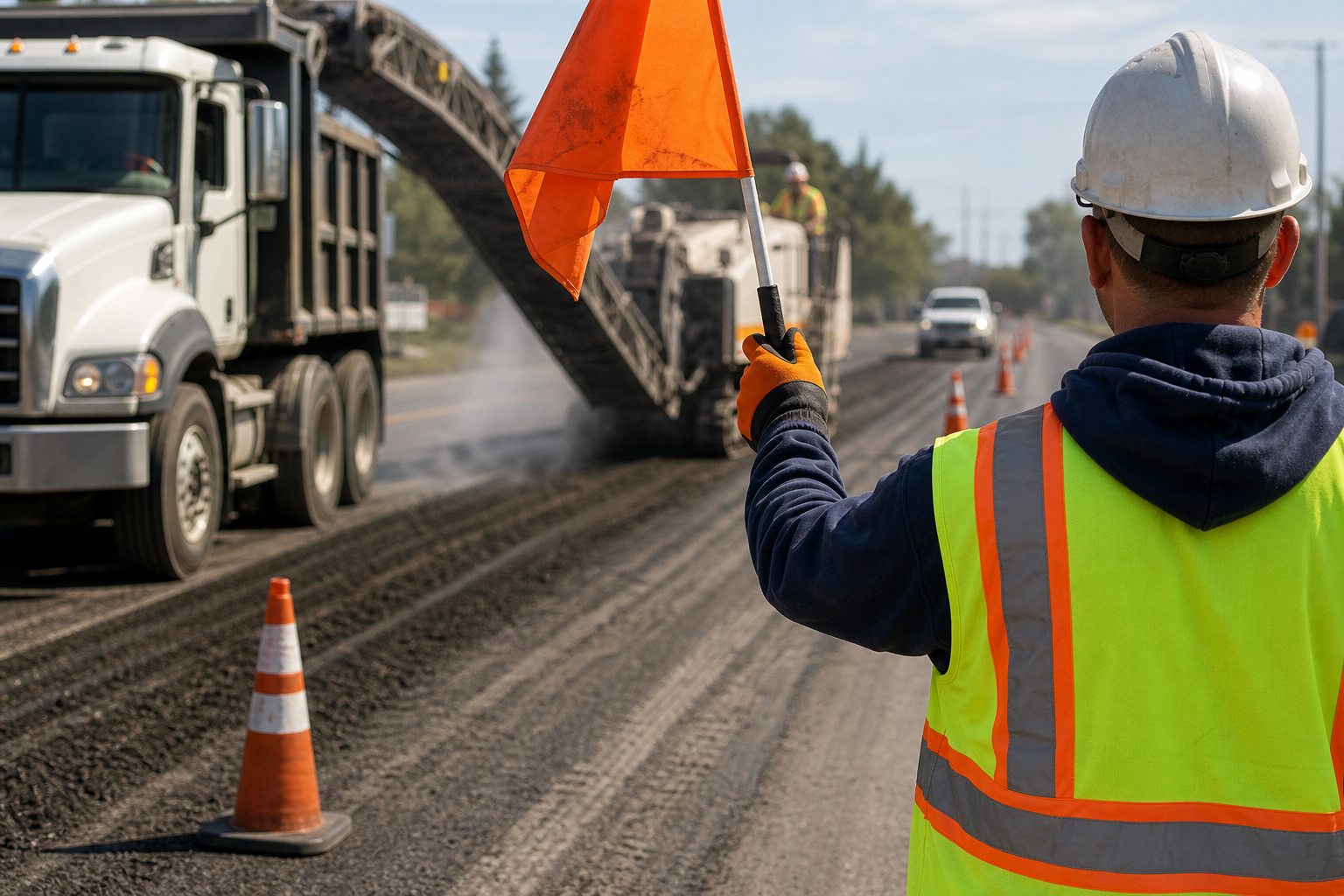 Traffic control, safety, and site logistics during milling — asphalt milling process
