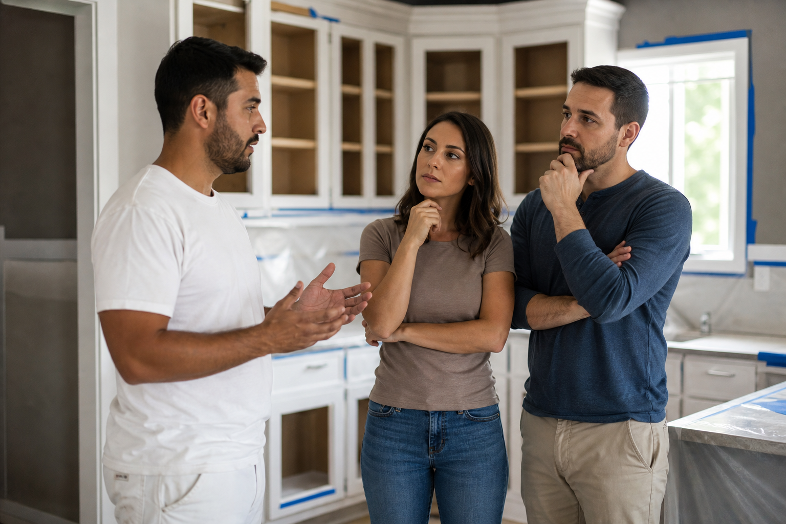 How to choose a contractor: questions to ask and red flags — spraying kitchen cabinets