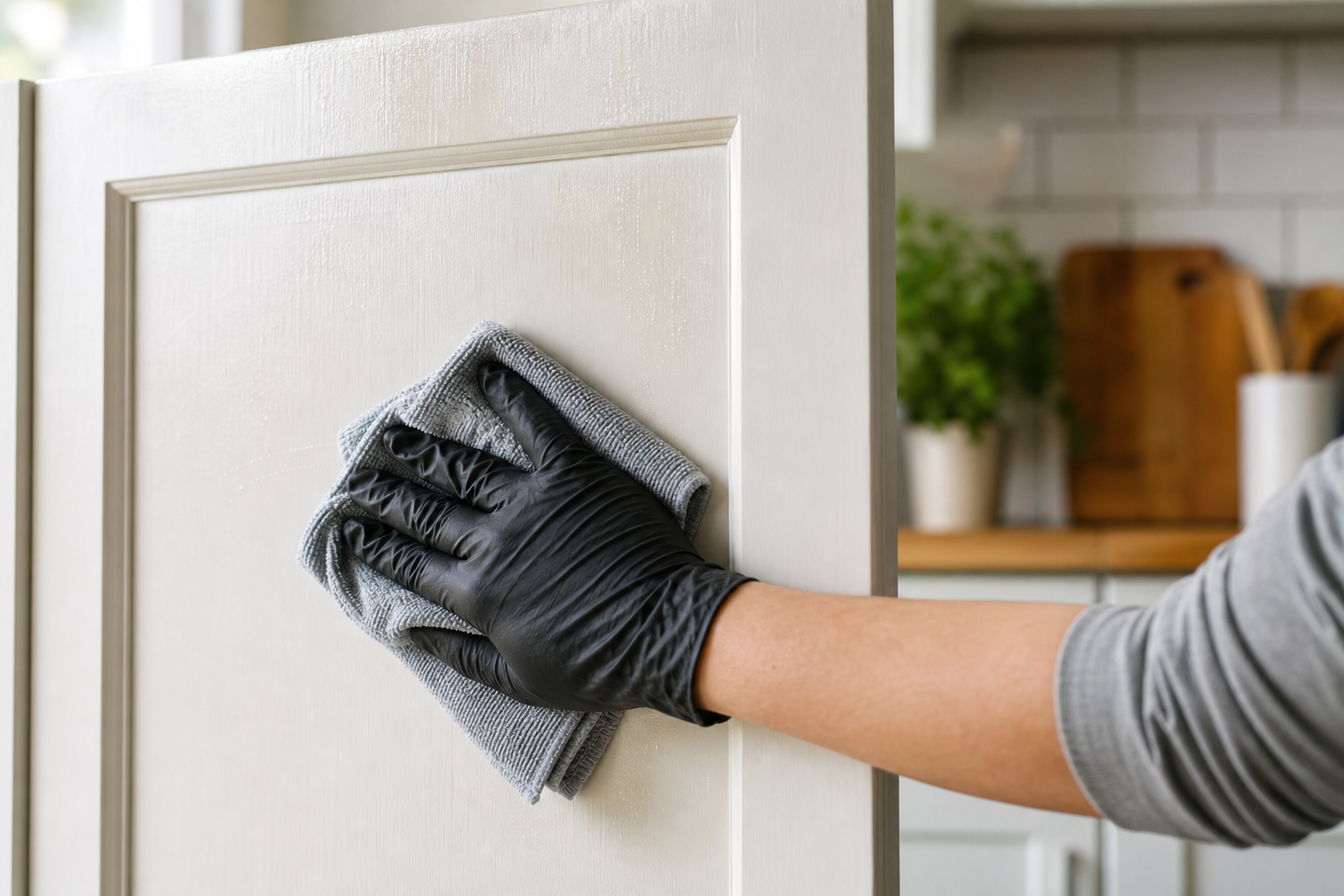 Step 2: clean and degrease every surface — kitchen cupboard painting prep