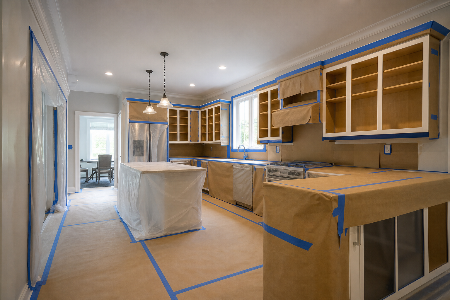 Step 5: mask, protect and plan painting logistics — kitchen cupboard painting prep