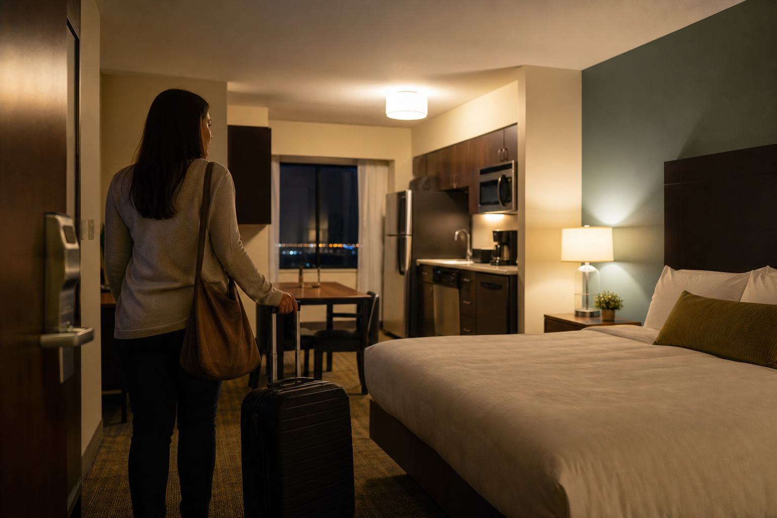 What your first night will actually look like at an extended-stay property — airport hotel late arrival tips