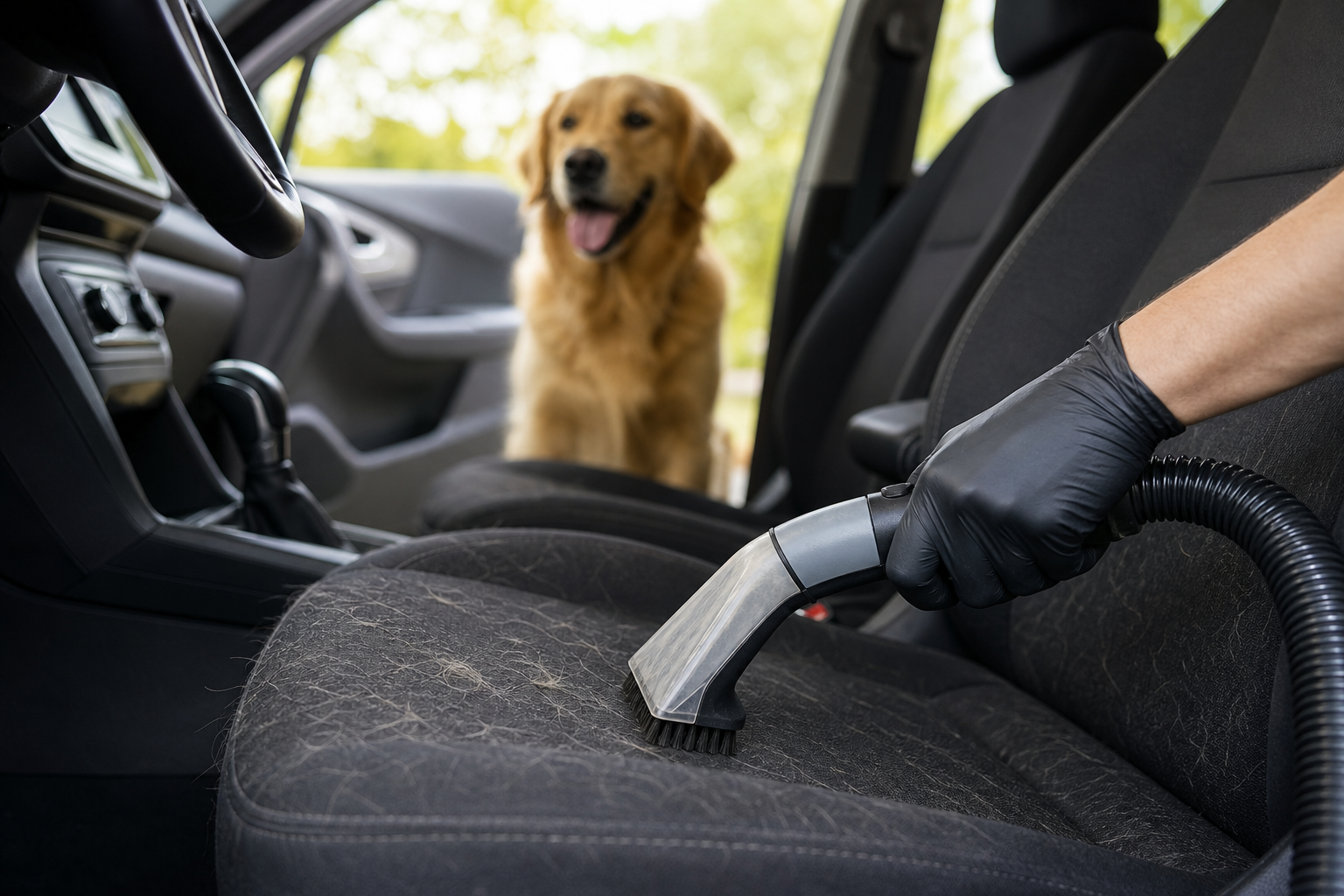 Pet hair removal from car seats without damage