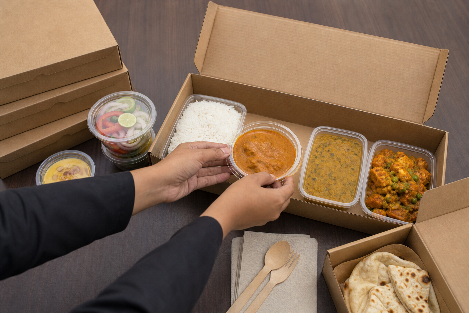 Checklist detail: menu, packaging, labeling, quantities and extras — boxed lunch catering for offices