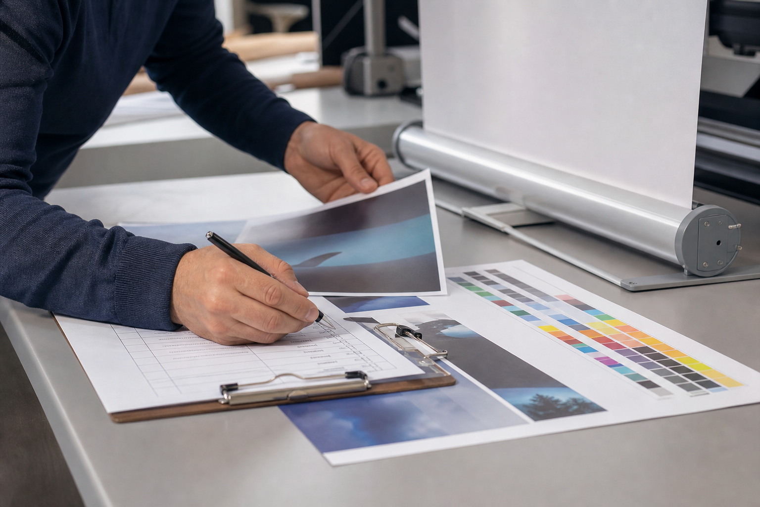 Decision checklist: size, single vs double sided, and stand type — roll up banners