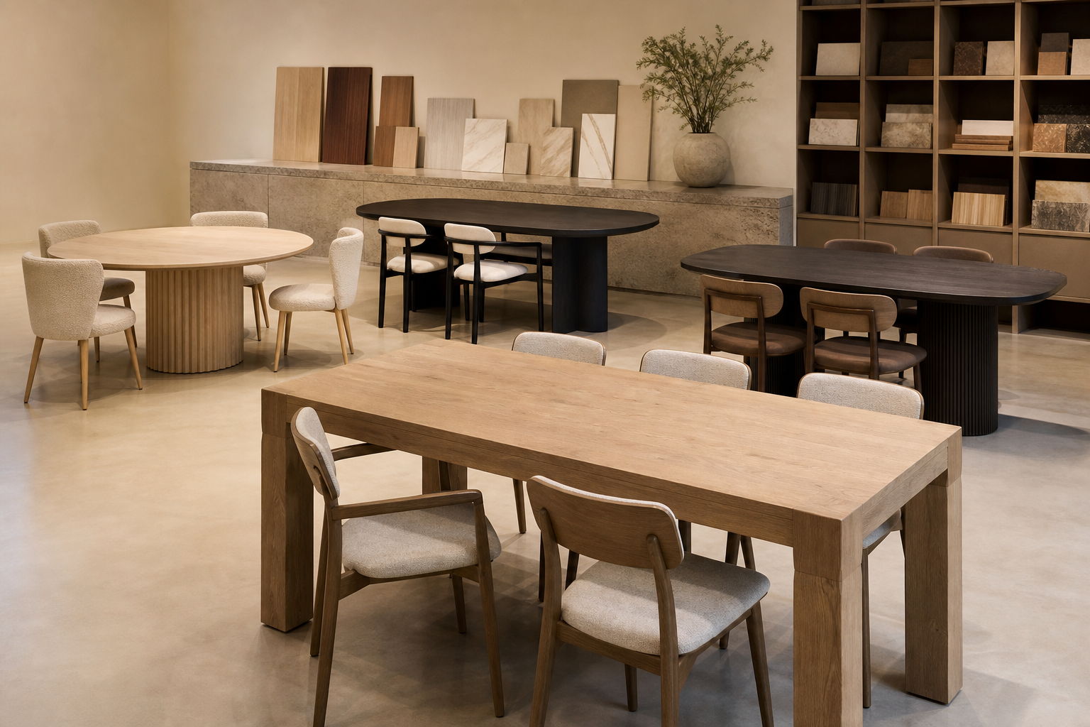 How chairs and materials change the shape decision — dining table shapes