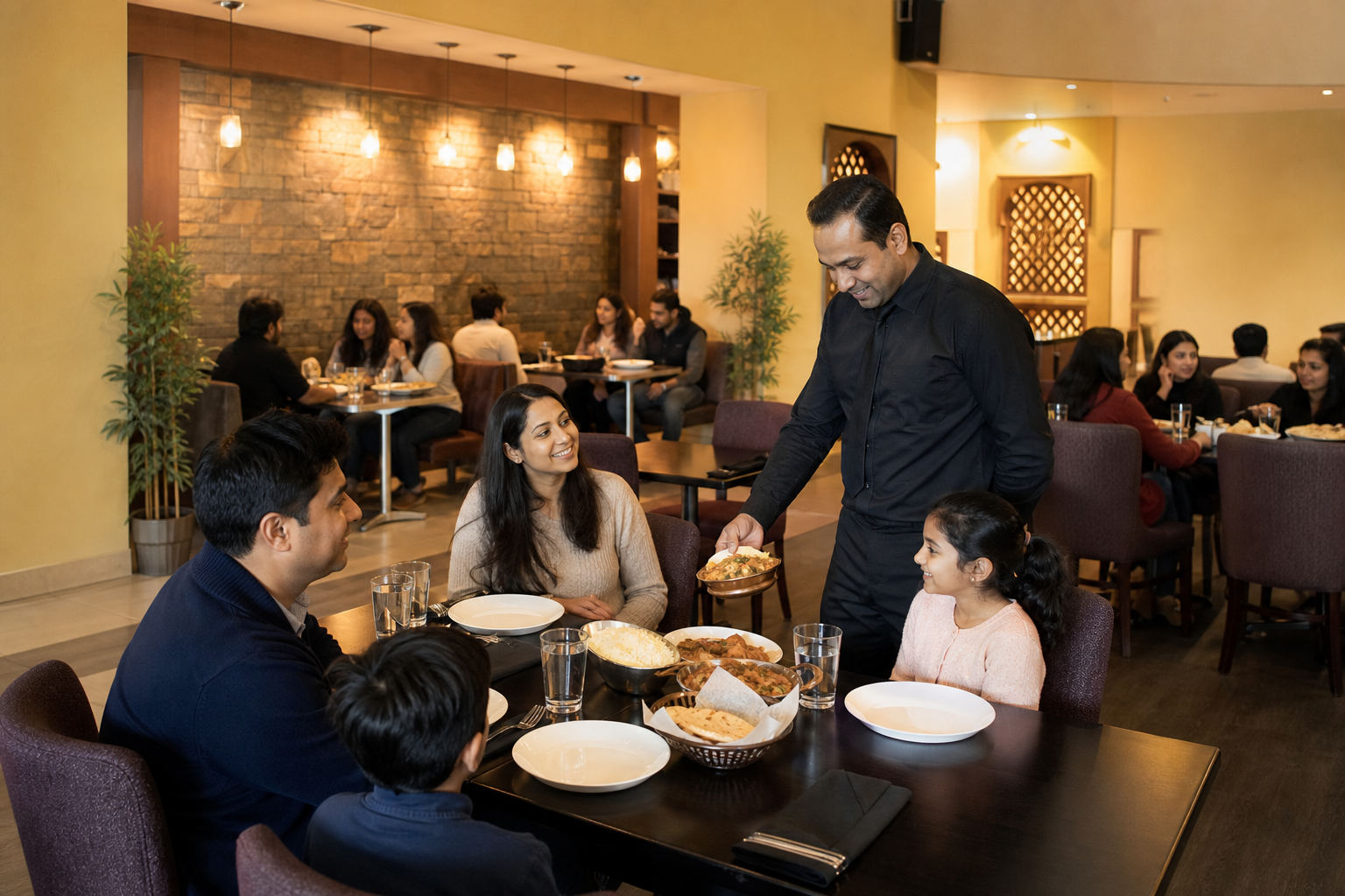 Families and events: parking, kids and catering or private bookings — Dine-in Indian restaurant Edmonton