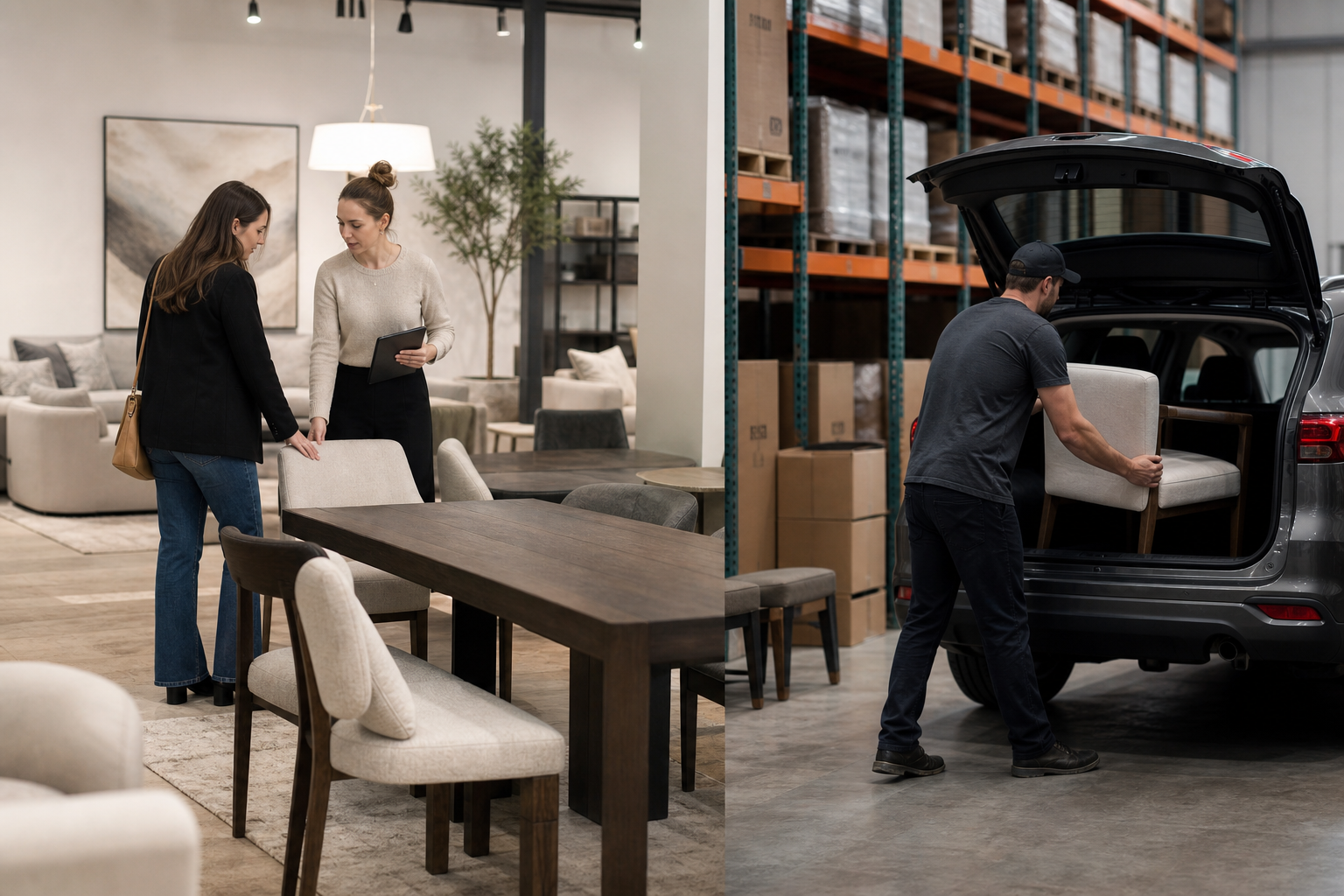 Try before you buy: showroom appointments and Warehouse Sale local pickup — dining chair height guide