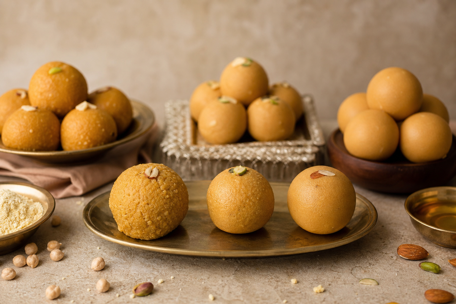 Besan ladoo compared: homemade, mithai shop and mass-produced