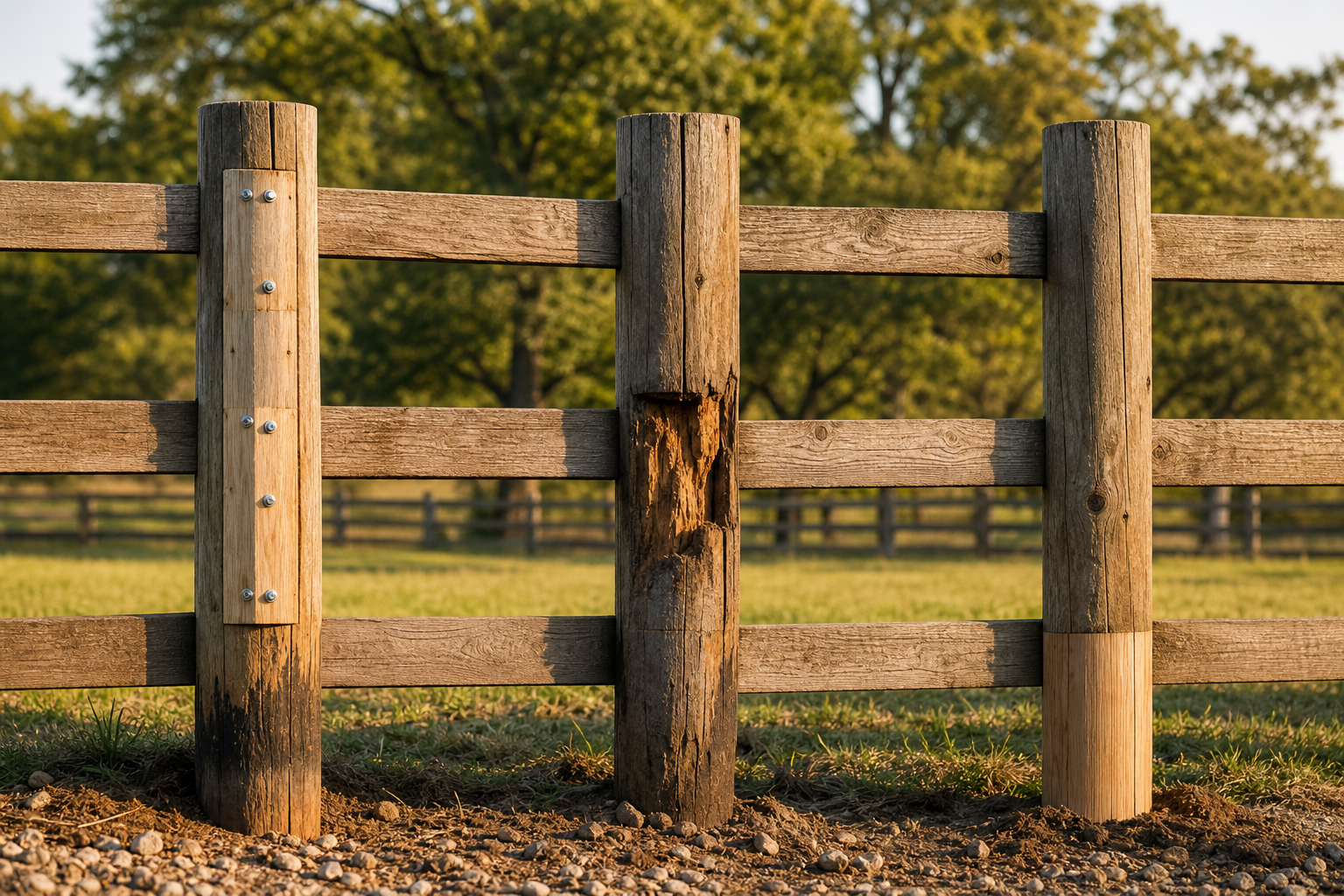 Wood fence post repair compared: splice, partial or full replacement