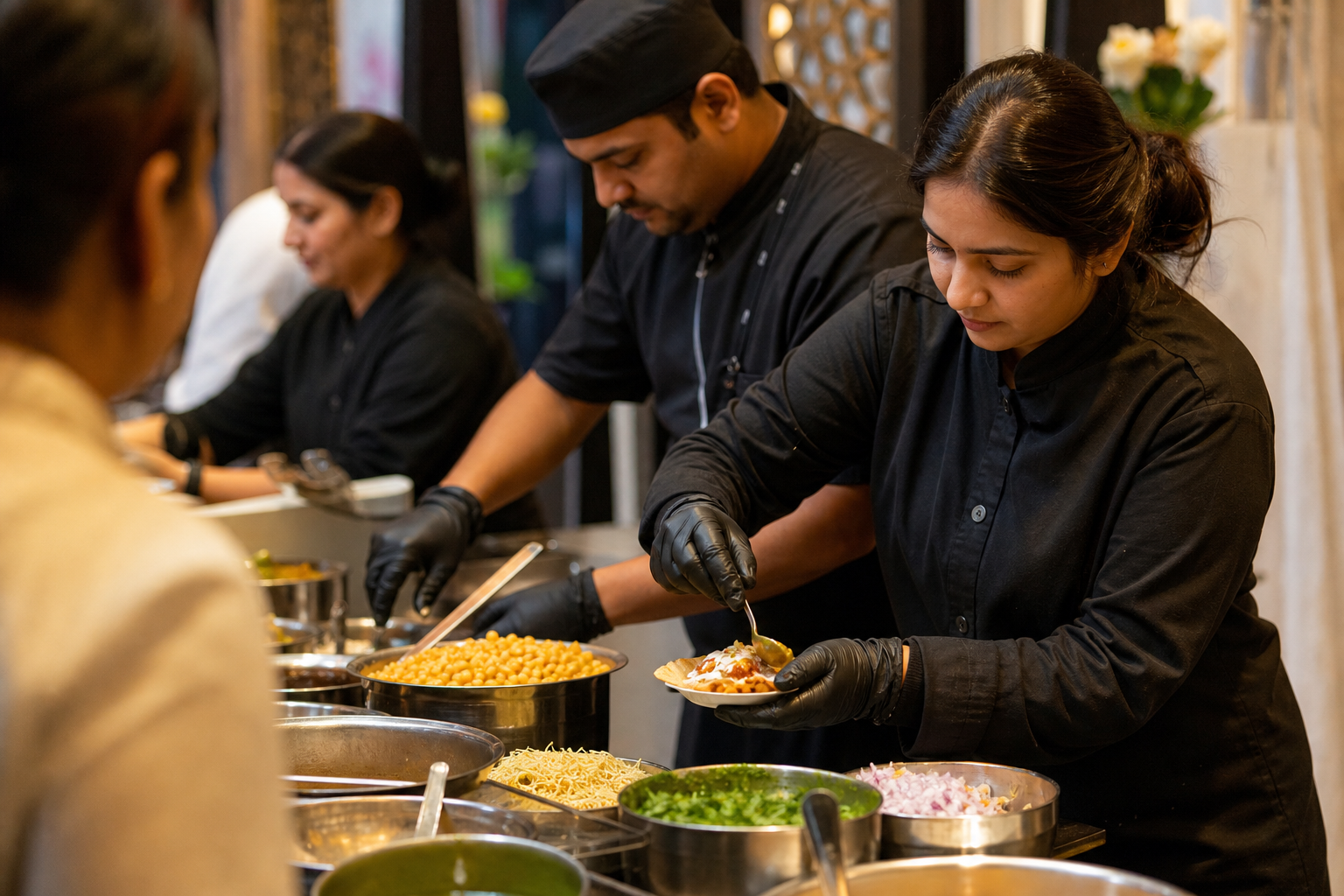 Staffing, roles and show-day timing checkpoints — live chaat station setup
