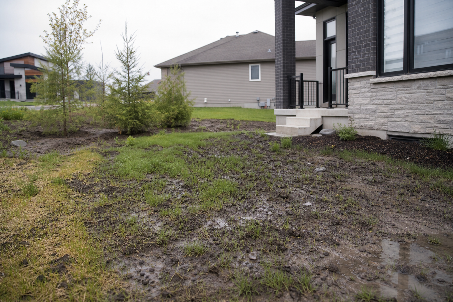 Red flags that mean call a professional — new lawn finishing after construction