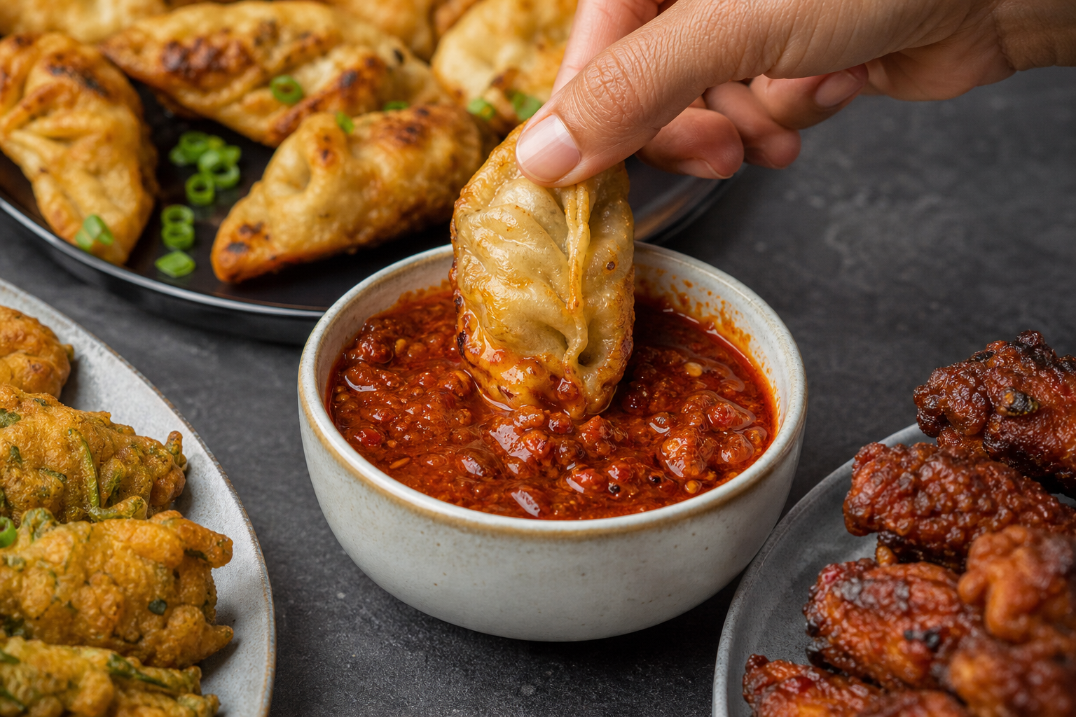 3. Use as a dip for momos, fried pakoras and wings — chicken pickle serving ideas
