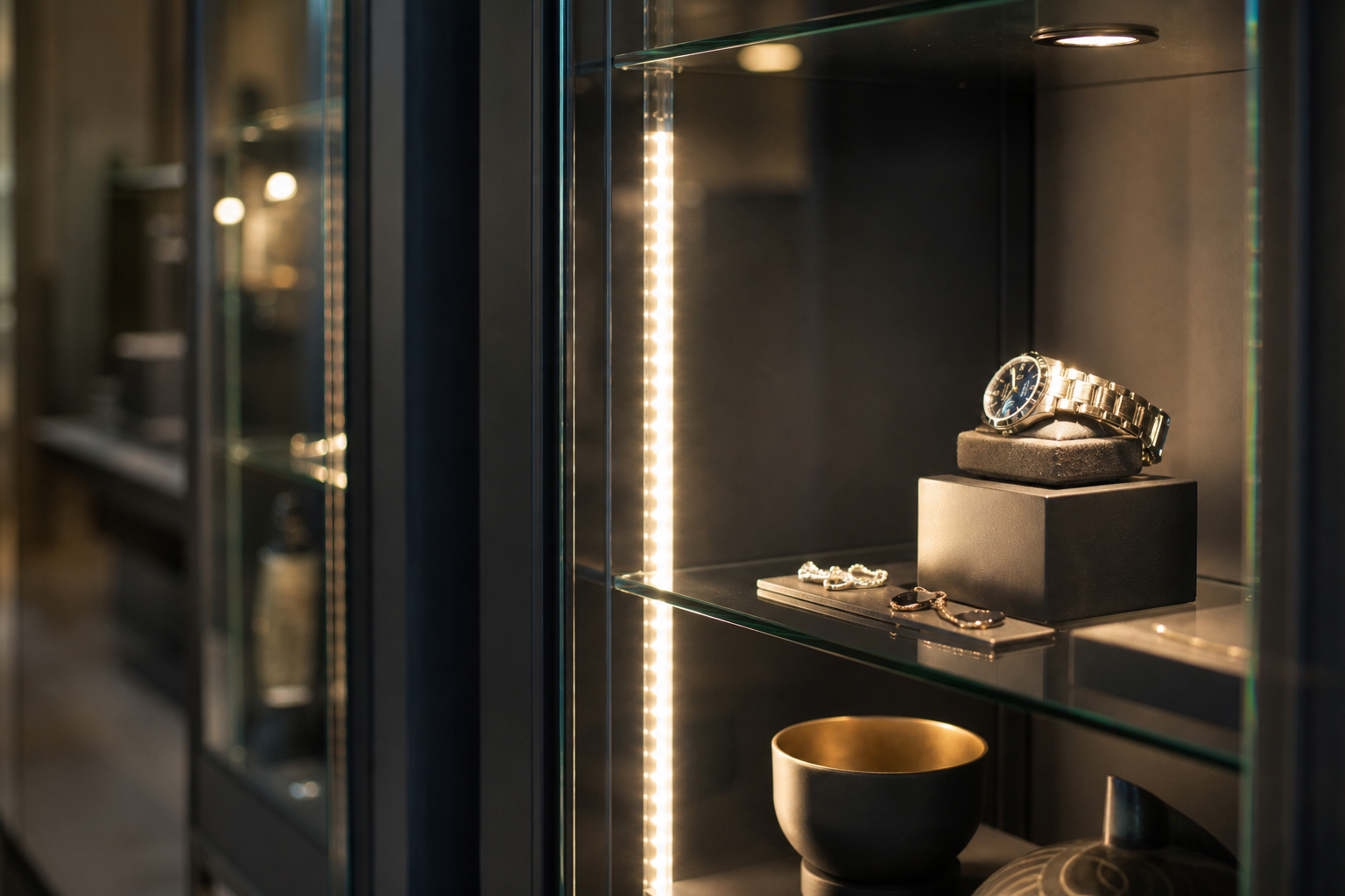 Lighting and visibility decisions — glass display cases