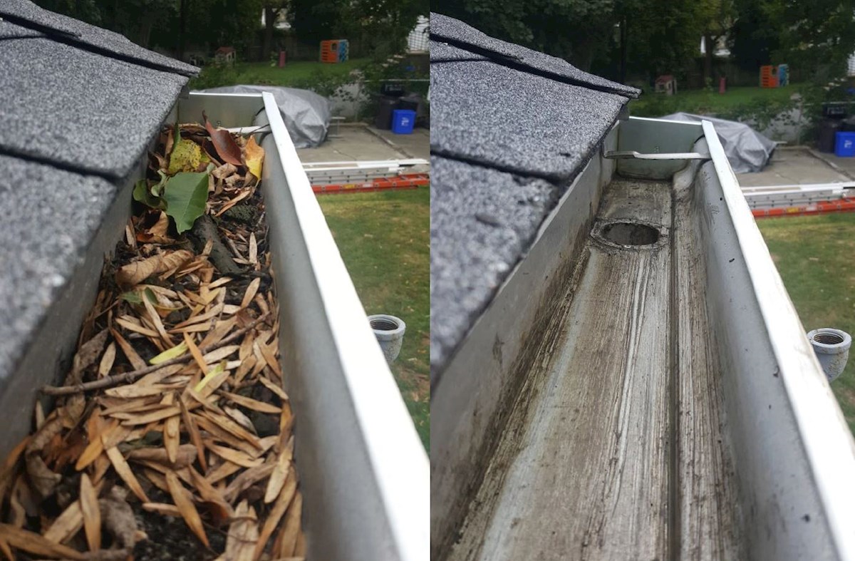 Gutter Cleaning before and after cleaning in Pawnee
