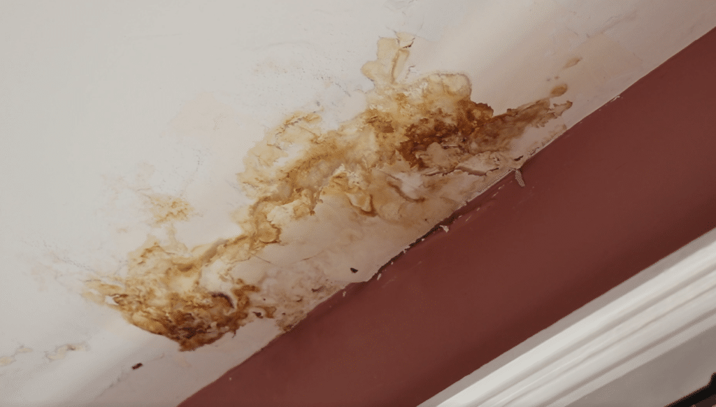 Illustration showing how gutter damage leads to progressive water damage throughout the home